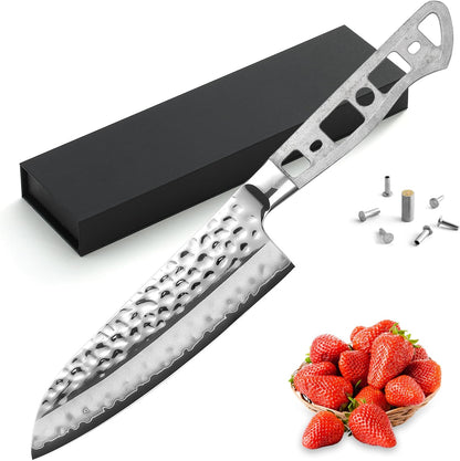 KATSURA Woodworking Project Kit – Japanese Premium AUS 10, Hammered 3-Layer Forged Steel – Classic Style Handle – NO LOGO (6.5-in with 35mm wide blade Petty Utility Chef Knife Blank)
