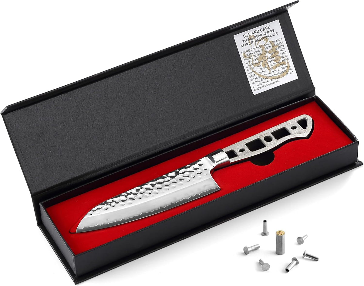 KATSURA Woodworking Project Kit – Japanese Premium AUS 10, Hammered 3-Layer Forged Steel – Classic Style Handle – NO LOGO (6.5-in with 35mm wide blade Petty Utility Chef Knife Blank)
