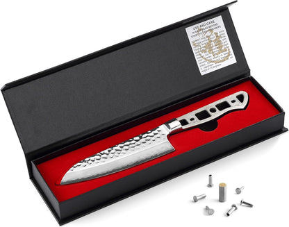 KATSURA Woodworking Project Kit – Japanese Premium AUS 10, Hammered 3-Layer Forged Steel – Classic Style Handle – NO LOGO (6.5-in with 35mm wide blade Petty Utility Chef Knife Blank)