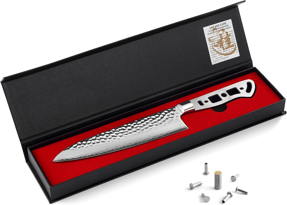 KATSURA Woodworking Project Kit – Japanese Premium AUS 10, Hammered 3-Layer Forged Steel – Classic Style Handle – NO LOGO (6.5-in with 35mm wide blade Petty Utility Chef Knife Blank)