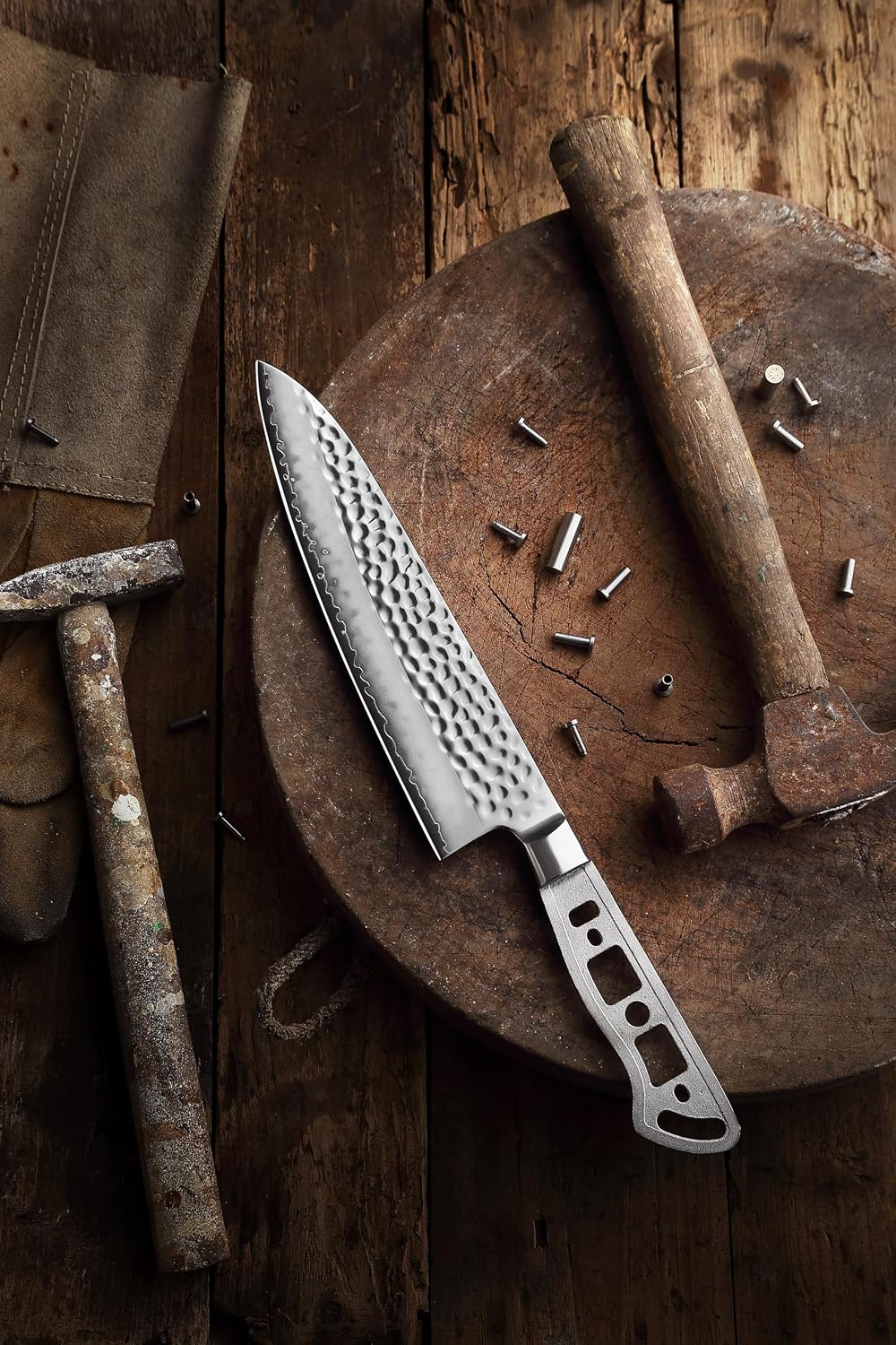 KATSURA Woodworking Project Kit – Japanese Premium AUS 10, Hammered 3-Layer Forged Steel – Classic Style Handle – NO LOGO (6.5-in with 35mm wide blade Petty Utility Chef Knife Blank)