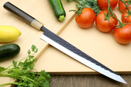 Yoshihiro High Performance SLD Kurouchi Sujihiki Kiritsuke Slicer Knife Ebony Handle (10.5"(270mm) & No Saya)