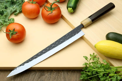 Yoshihiro High Performance SLD Kurouchi Sujihiki Kiritsuke Slicer Knife Ebony Handle (10.5"(270mm) & No Saya)