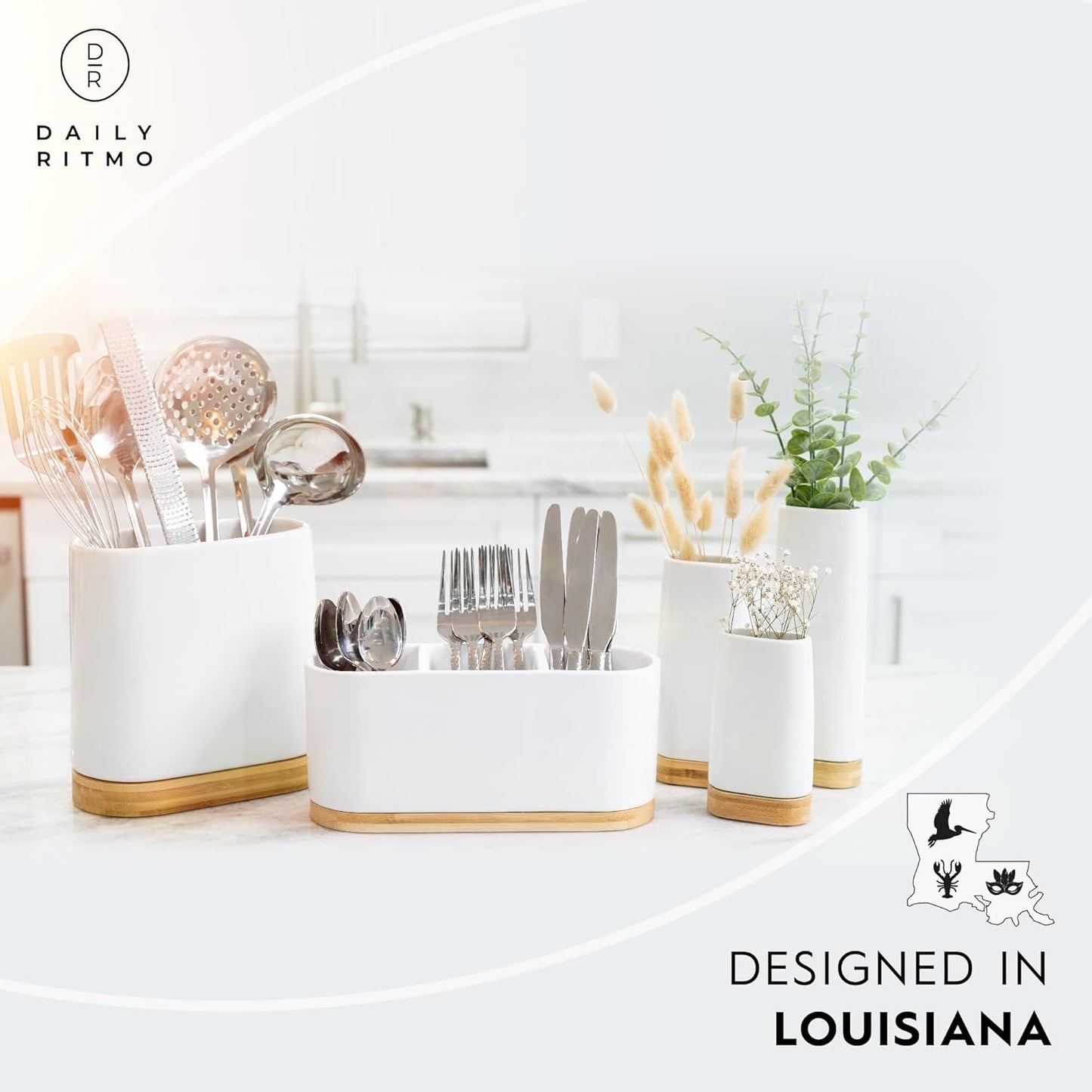® White Countertop Silverware Holder