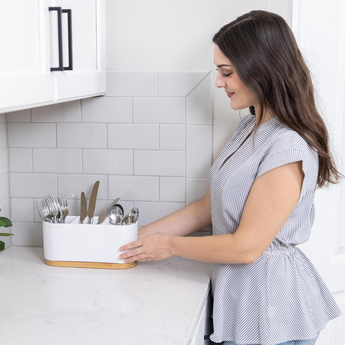 ® White Countertop Silverware Holder