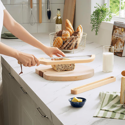 Bread Knife with Wooden Tray, 16.5" Serrated Sourdough Bread Knife, Premium Bow Bread Slicer for Homemade Bread, Bagels & Loaf, Stainless Steel Cutter (Black Walnut, Wide-Spacing)