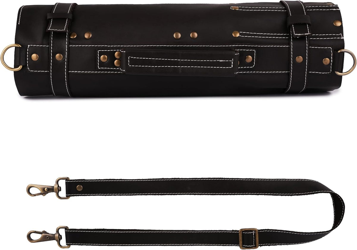 Premium Leather Chef Knife Roll Bag – 18 Slot Knife & Tool Holder | Travel-Friendly Cutlery Organizer for Professional Chefs & Culinary Experts