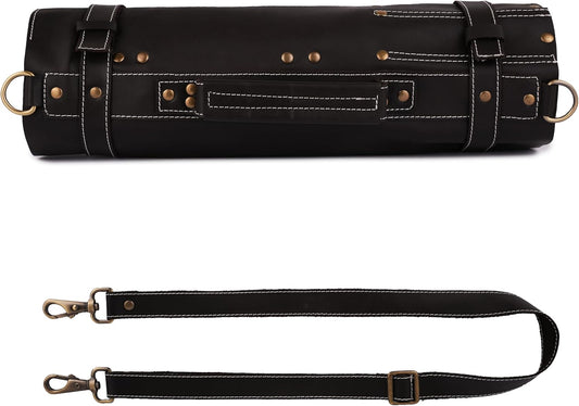 Premium Leather Chef Knife Roll Bag – 18 Slot Knife & Tool Holder | Travel-Friendly Cutlery Organizer for Professional Chefs & Culinary Experts