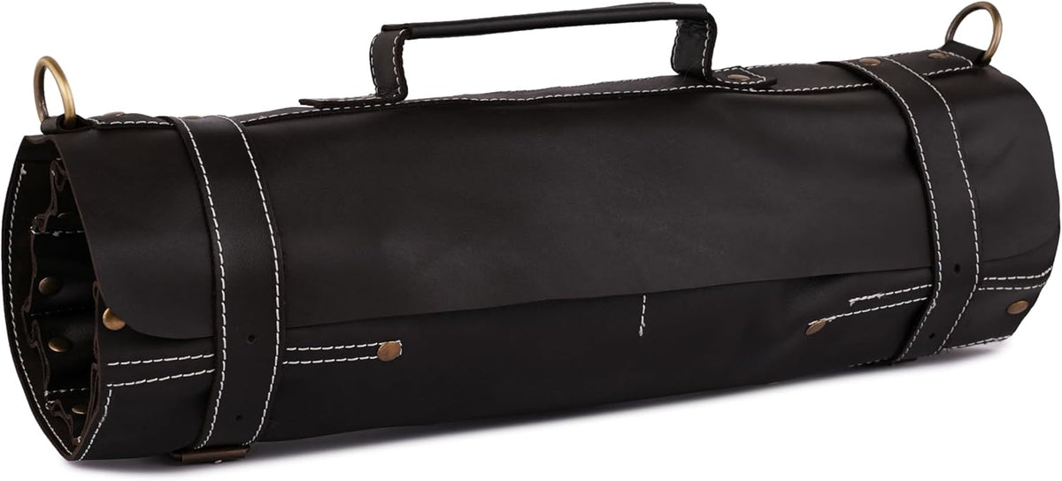 Premium Leather Chef Knife Roll Bag – 18 Slot Knife & Tool Holder | Travel-Friendly Cutlery Organizer for Professional Chefs & Culinary Experts