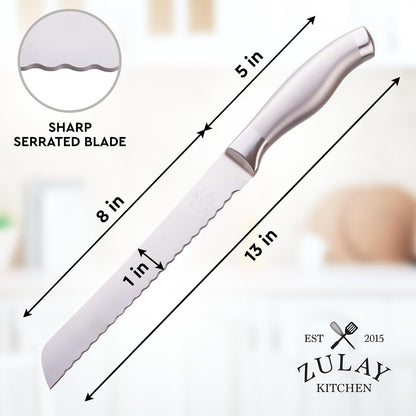 Bread Knife for Homemade Bread – Ultra Sharp 13-Inch Stainless Steel Serrated Knife for Sourdough, Bagels – Wavy Blade Edge Cutter & Slicer with Sturdy Handle, Great Gift – Silver