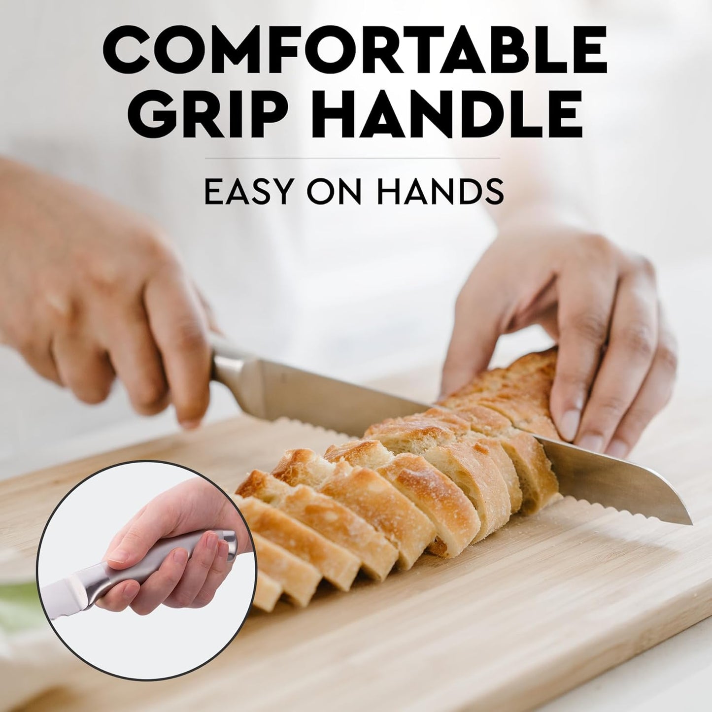 Bread Knife for Homemade Bread – Ultra Sharp 13-Inch Stainless Steel Serrated Knife for Sourdough, Bagels – Wavy Blade Edge Cutter & Slicer with Sturdy Handle, Great Gift – Silver