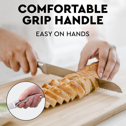 Bread Knife for Homemade Bread – Ultra Sharp 13-Inch Stainless Steel Serrated Knife for Sourdough, Bagels – Wavy Blade Edge Cutter & Slicer with Sturdy Handle, Great Gift – Silver