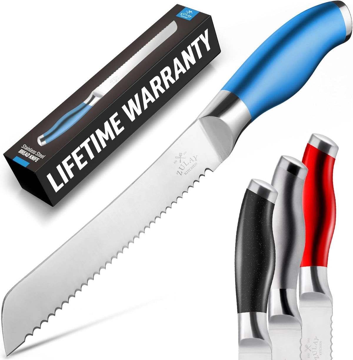 Bread Knife for Homemade Bread – Ultra Sharp 13-Inch Stainless Steel Serrated Knife for Sourdough, Bagels – Wavy Blade Edge Cutter & Slicer with Sturdy Handle, Great Gift – Silver