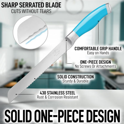 Bread Knife for Homemade Bread – Ultra Sharp 13-Inch Stainless Steel Serrated Knife for Sourdough, Bagels – Wavy Blade Edge Cutter & Slicer with Sturdy Handle, Great Gift – Silver