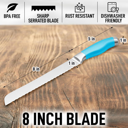 Bread Knife for Homemade Bread – Ultra Sharp 13-Inch Stainless Steel Serrated Knife for Sourdough, Bagels – Wavy Blade Edge Cutter & Slicer with Sturdy Handle, Great Gift – Silver