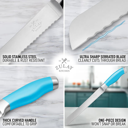 Bread Knife for Homemade Bread – Ultra Sharp 13-Inch Stainless Steel Serrated Knife for Sourdough, Bagels – Wavy Blade Edge Cutter & Slicer with Sturdy Handle, Great Gift – Silver