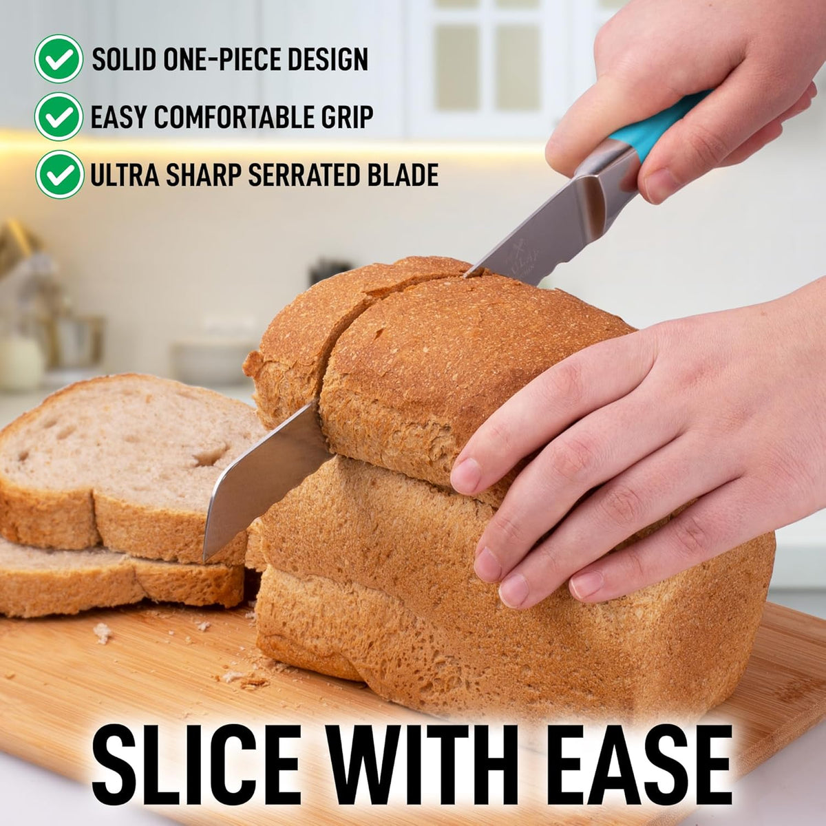 Bread Knife for Homemade Bread – Ultra Sharp 13-Inch Stainless Steel Serrated Knife for Sourdough, Bagels – Wavy Blade Edge Cutter & Slicer with Sturdy Handle, Great Gift – Silver
