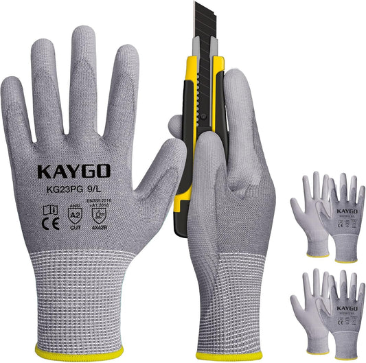 Cut Resistant Gloves, PU Coated, For Safety Work | ANSI Cut Resistant Level A2, Industrial Yarn & Glass Fiber Liner, for Mechanics, Construction, Warehouse