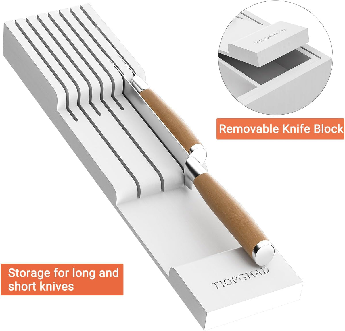 Expandable Bamboo Silverware Drawer Organizer Kitchen Tray, White
