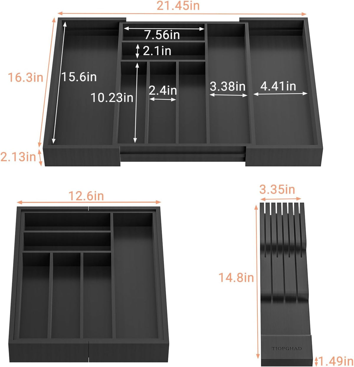 Expandable Bamboo Silverware Drawer Organizer Kitchen Tray, White