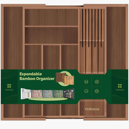 Expandable Bamboo Silverware Drawer Organizer Kitchen Tray, White