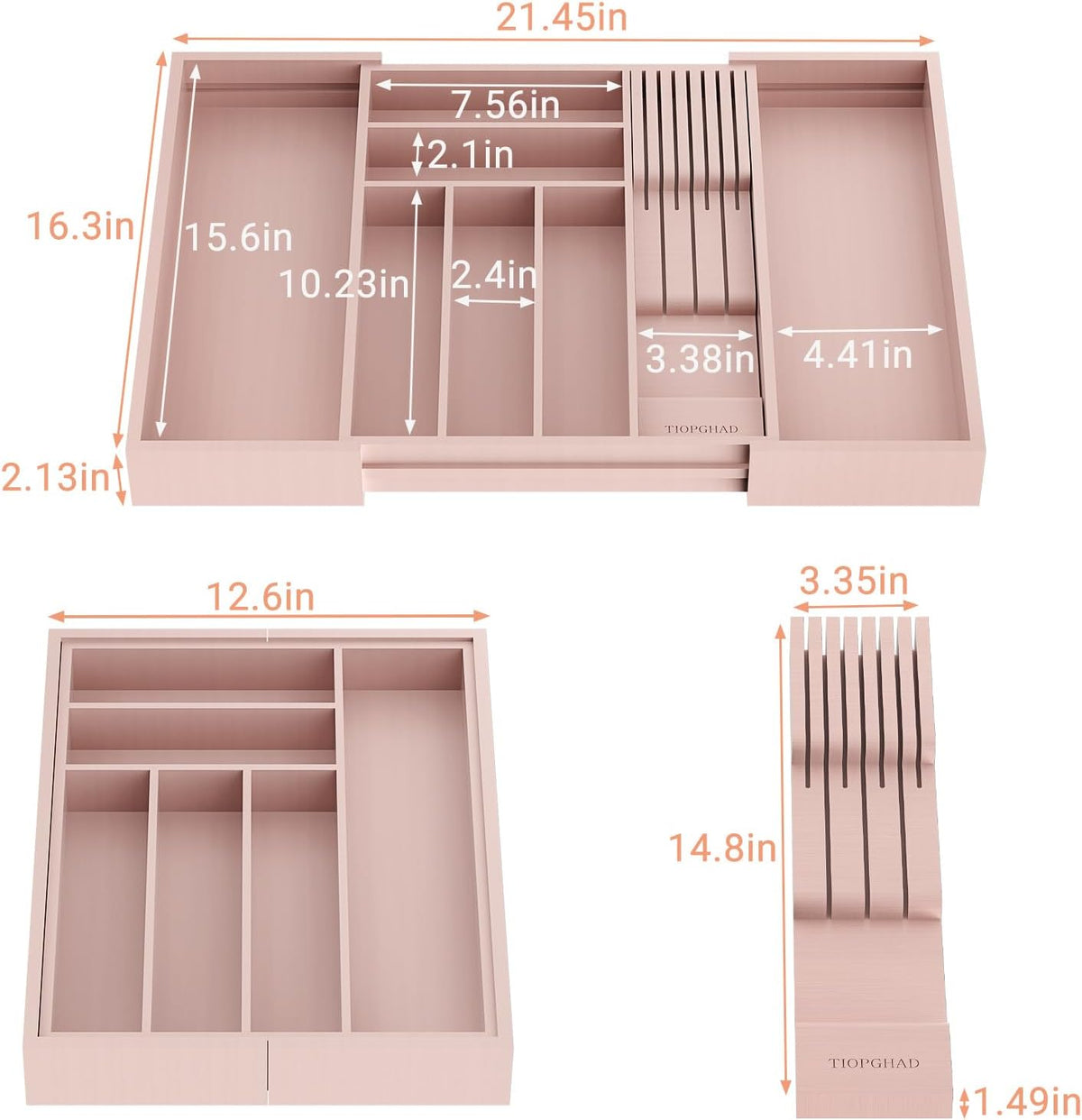 Expandable Bamboo Silverware Drawer Organizer Kitchen Tray, White