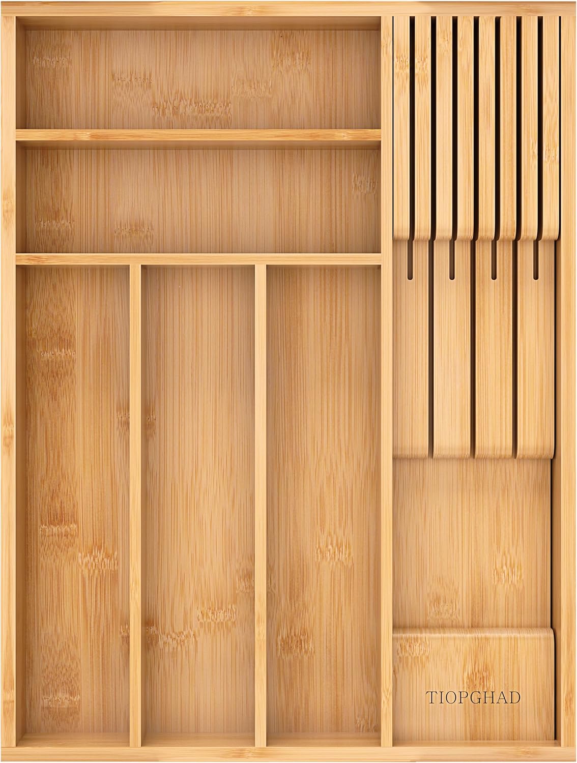 Expandable Bamboo Silverware Drawer Organizer Kitchen Tray, White
