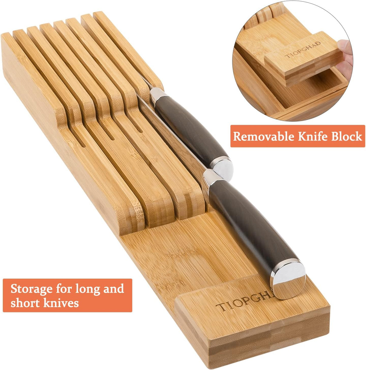 Expandable Bamboo Silverware Drawer Organizer Kitchen Tray, White