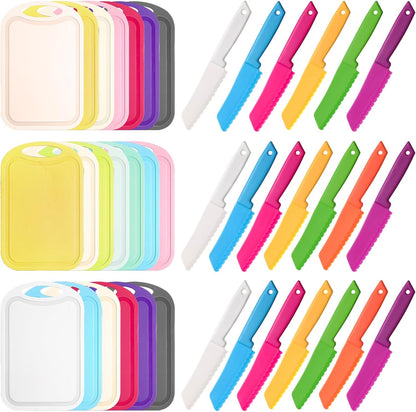 60 Pcs Kids Knife Set Kids Plastic Knife with Cutting Board Toddler Knifes Serrated Edges Kids Chopping Board Kids Cooking Utensils for Salad Fruit Preschool Cooking Class Party
