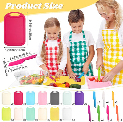 60 Pcs Kids Knife Set Kids Plastic Knife with Cutting Board Toddler Knifes Serrated Edges Kids Chopping Board Kids Cooking Utensils for Salad Fruit Preschool Cooking Class Party
