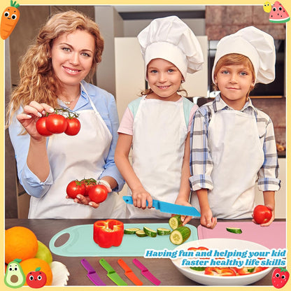 60 Pcs Kids Knife Set Kids Plastic Knife with Cutting Board Toddler Knifes Serrated Edges Kids Chopping Board Kids Cooking Utensils for Salad Fruit Preschool Cooking Class Party