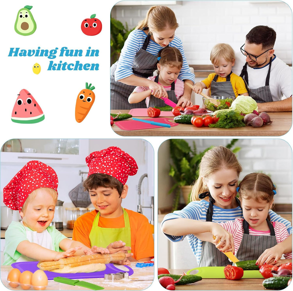60 Pcs Kids Knife Set Kids Plastic Knife with Cutting Board Toddler Knifes Serrated Edges Kids Chopping Board Kids Cooking Utensils for Salad Fruit Preschool Cooking Class Party