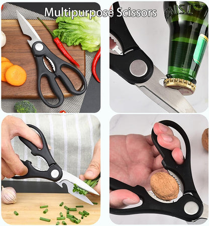 7-Piece Kitchen Knife Set,Black | 5 Stainless Steel Knives with Sheaths,Cutting Board, and a Knife Block,PP Ergonomic Handle,Black BO Oxide technology