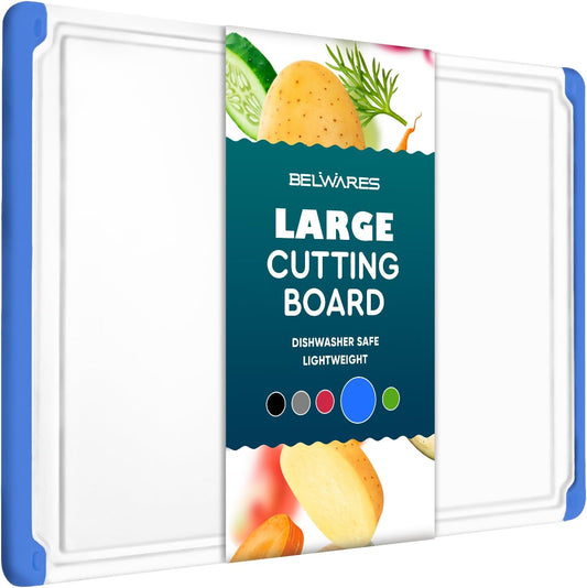 Extra Large Plastic Cutting Board for Kitchen - Blue 18-Inch Dishwasher Safe Chopping Board, Reversible Cutting Board with Juice Groove + Non Slip Feet for Meat, Fruit, Vegetables