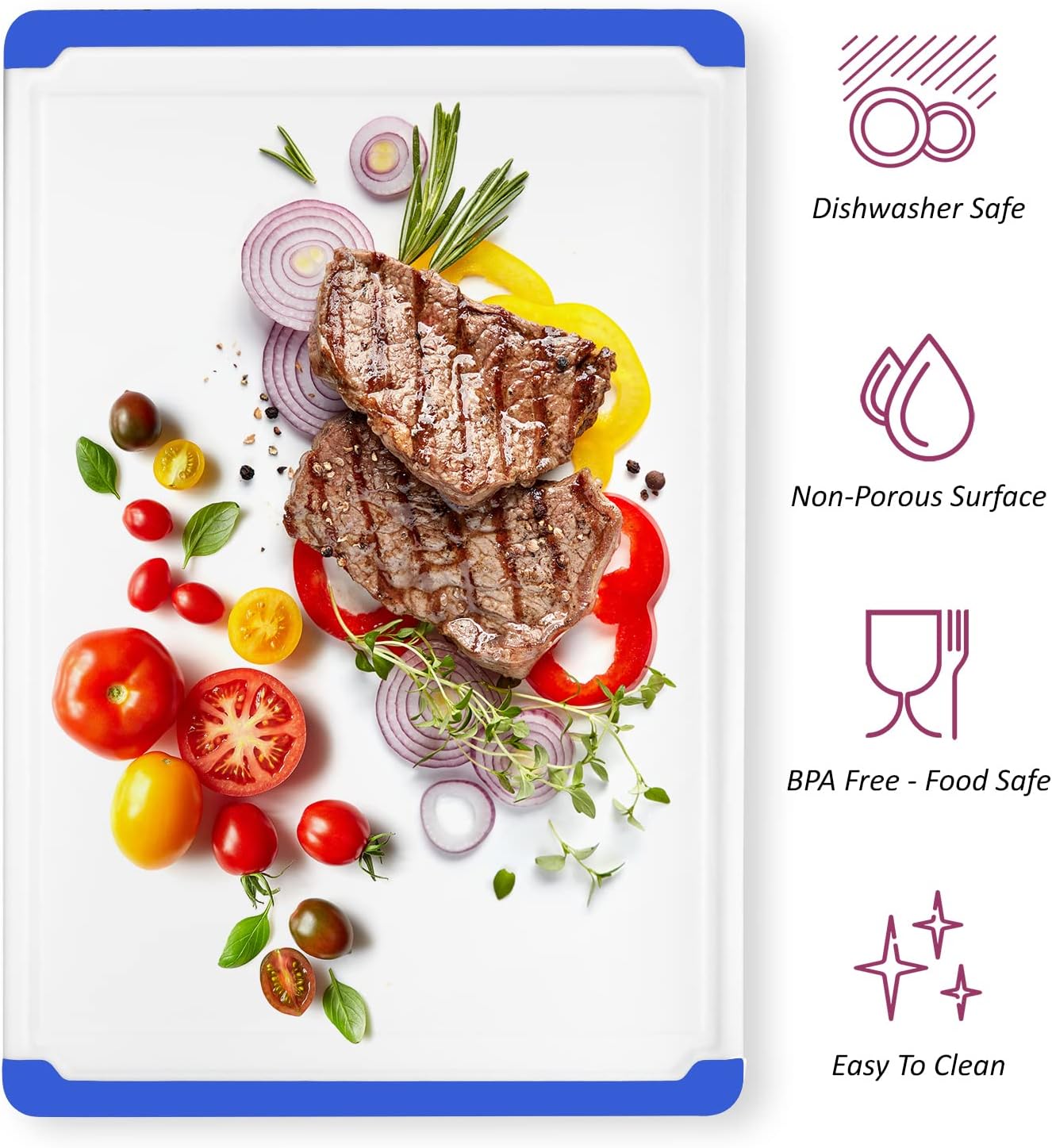 Extra Large Plastic Cutting Board for Kitchen - Blue 18-Inch Dishwasher Safe Chopping Board, Reversible Cutting Board with Juice Groove + Non Slip Feet for Meat, Fruit, Vegetables