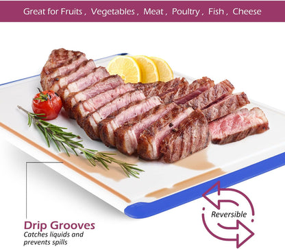 Extra Large Plastic Cutting Board for Kitchen - Blue 18-Inch Dishwasher Safe Chopping Board, Reversible Cutting Board with Juice Groove + Non Slip Feet for Meat, Fruit, Vegetables