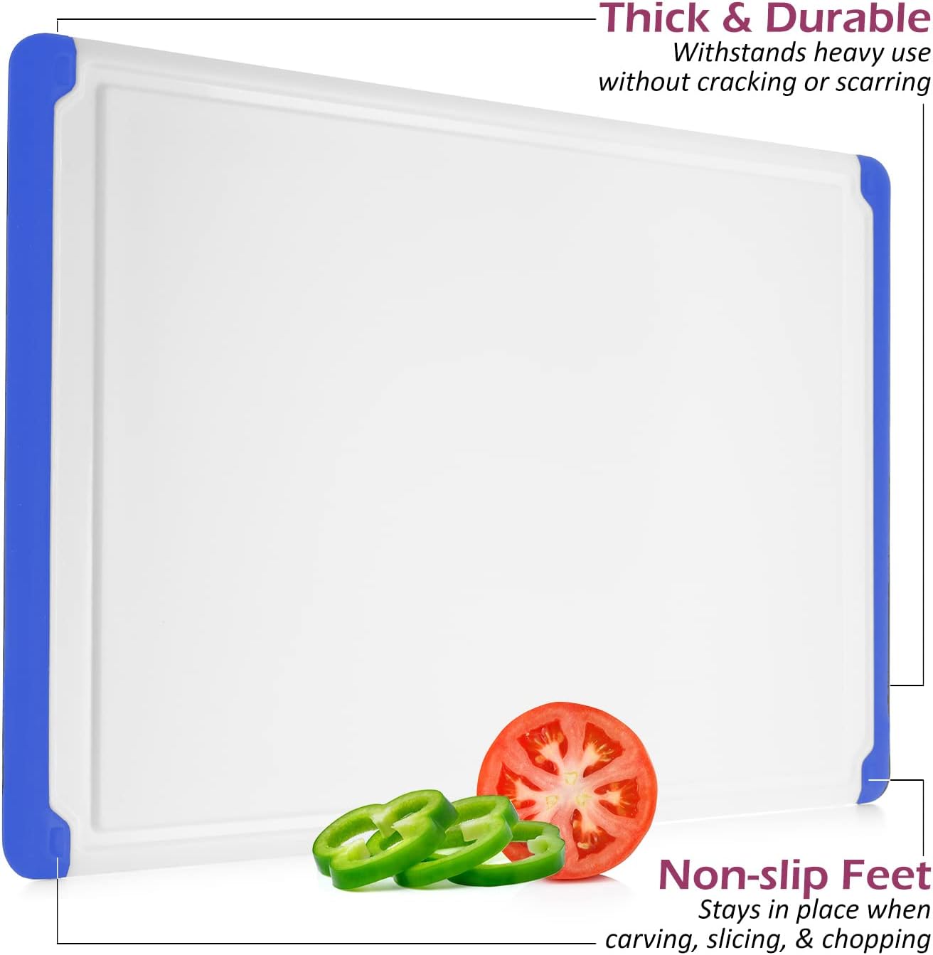 Extra Large Plastic Cutting Board for Kitchen - Blue 18-Inch Dishwasher Safe Chopping Board, Reversible Cutting Board with Juice Groove + Non Slip Feet for Meat, Fruit, Vegetables