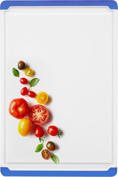Extra Large Plastic Cutting Board for Kitchen - Blue 18-Inch Dishwasher Safe Chopping Board, Reversible Cutting Board with Juice Groove + Non Slip Feet for Meat, Fruit, Vegetables