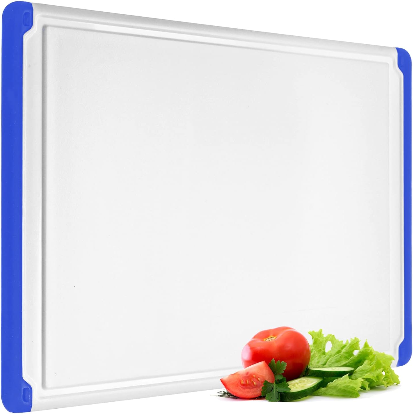 Extra Large Plastic Cutting Board for Kitchen - Blue 18-Inch Dishwasher Safe Chopping Board, Reversible Cutting Board with Juice Groove + Non Slip Feet for Meat, Fruit, Vegetables