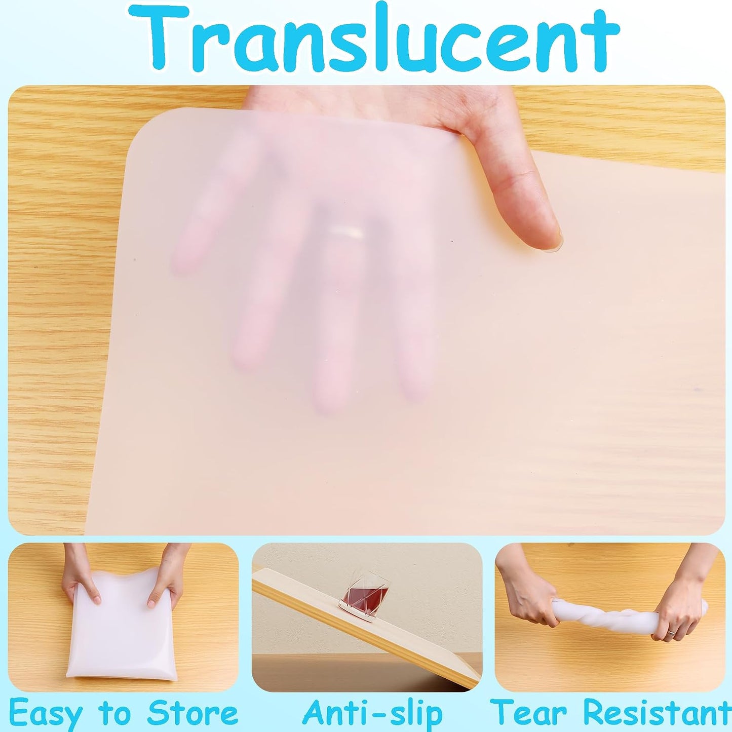 Clear Silicone Mats for Crafts: Non-Slip Heat Resistant 2/Pack | Translucent Nonstick Silicone Placemats - Silicone Pad for Jewelry Art Epoxy Resin Slime Sheet Nail DIY 11.8"W x 15.75"L