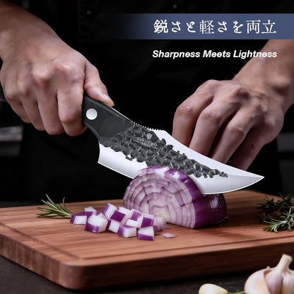 8 PCS Butcher Knife Set, Japanese Kitchen Chef Knife Set | Hand Forged Knife Set with Leather Roll Bag, Sharp Meat Cleaver Knife for Kitchen & Hunting & Camping & BBQ, Gifts for Men