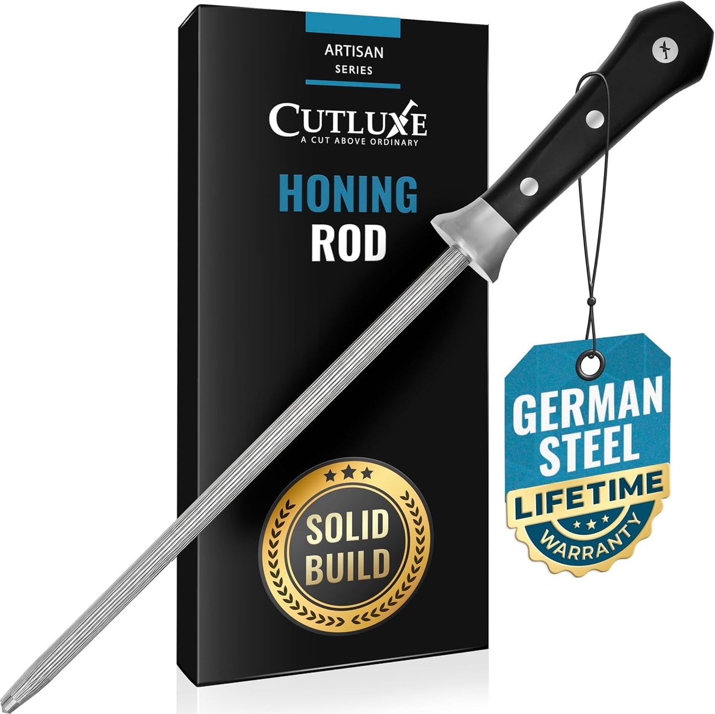 Honing Rod, 10" Knife Sharpener Steel – Honing Steel for Knives | Professional Blade Maintenance, Ergonomic Handle Design – Grilling Gift for Men, Artisan Series