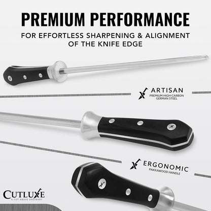 Honing Rod, 10" Knife Sharpener Steel – Honing Steel for Knives | Professional Blade Maintenance, Ergonomic Handle Design – Grilling Gift for Men, Artisan Series