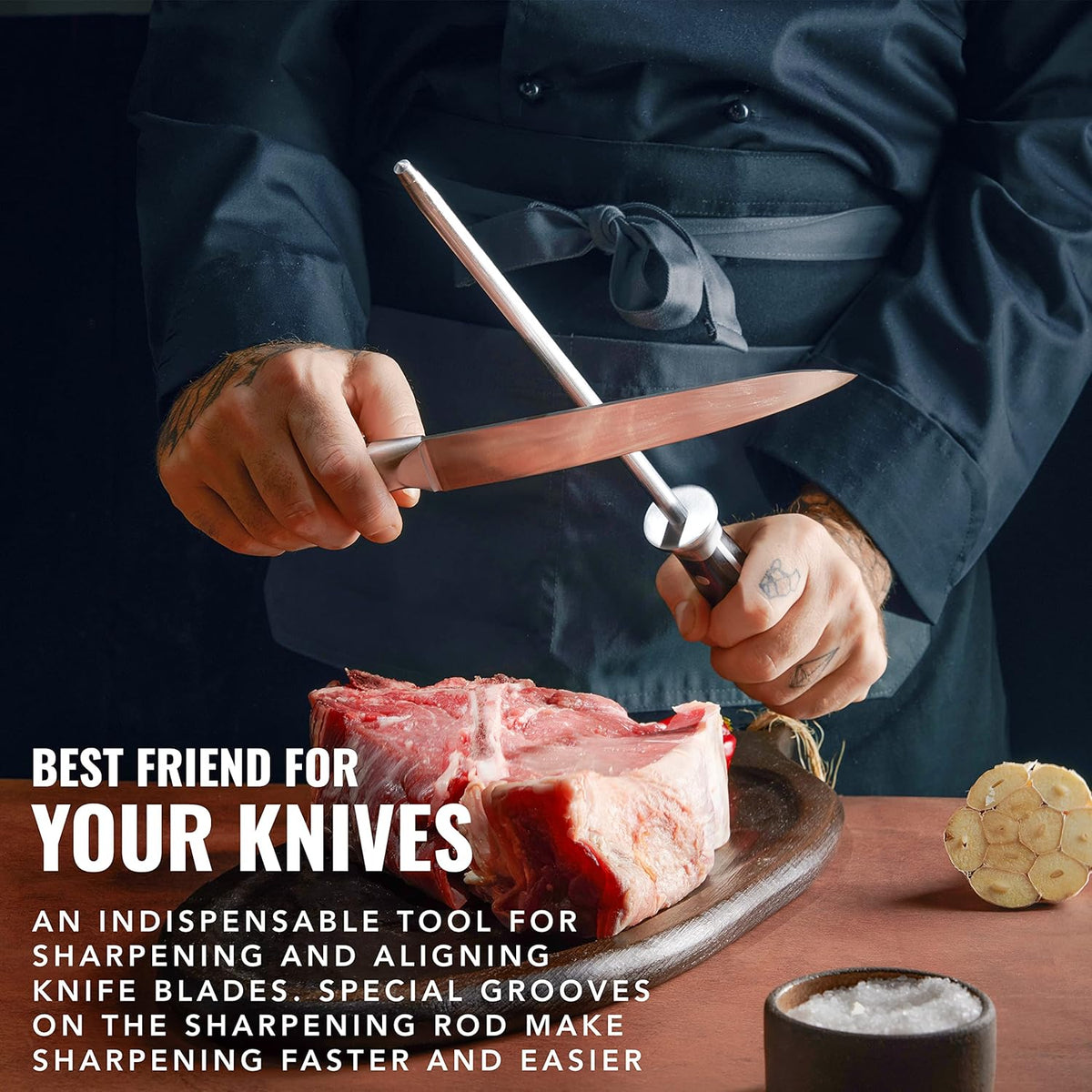 Honing Rod, 10" Knife Sharpener Steel – Honing Steel for Knives | Professional Blade Maintenance, Ergonomic Handle Design – Grilling Gift for Men, Artisan Series