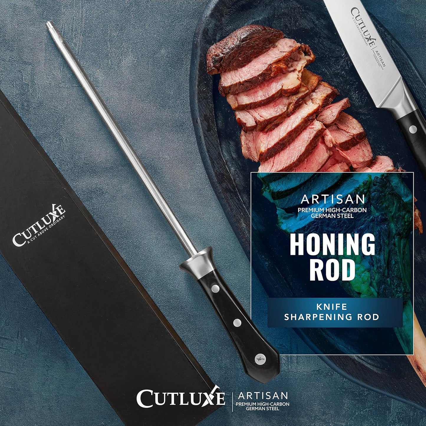 Honing Rod, 10" Knife Sharpener Steel – Honing Steel for Knives | Professional Blade Maintenance, Ergonomic Handle Design – Grilling Gift for Men, Artisan Series