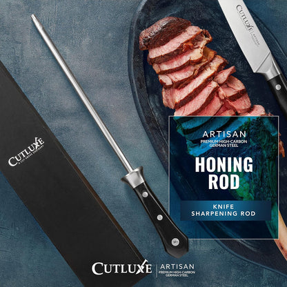 Honing Rod, 10" Knife Sharpener Steel – Honing Steel for Knives | Professional Blade Maintenance, Ergonomic Handle Design – Grilling Gift for Men, Artisan Series
