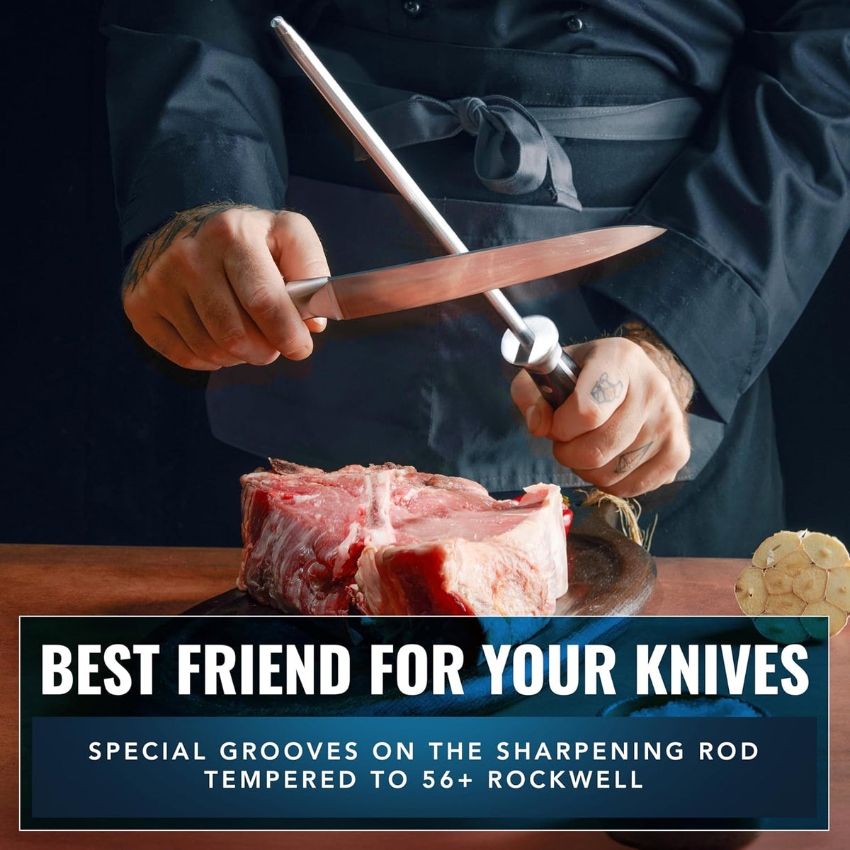 Honing Rod, 10" Knife Sharpener Steel – Honing Steel for Knives | Professional Blade Maintenance, Ergonomic Handle Design – Grilling Gift for Men, Artisan Series