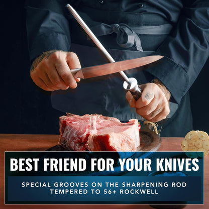 Honing Rod, 10" Knife Sharpener Steel – Honing Steel for Knives | Professional Blade Maintenance, Ergonomic Handle Design – Grilling Gift for Men, Artisan Series