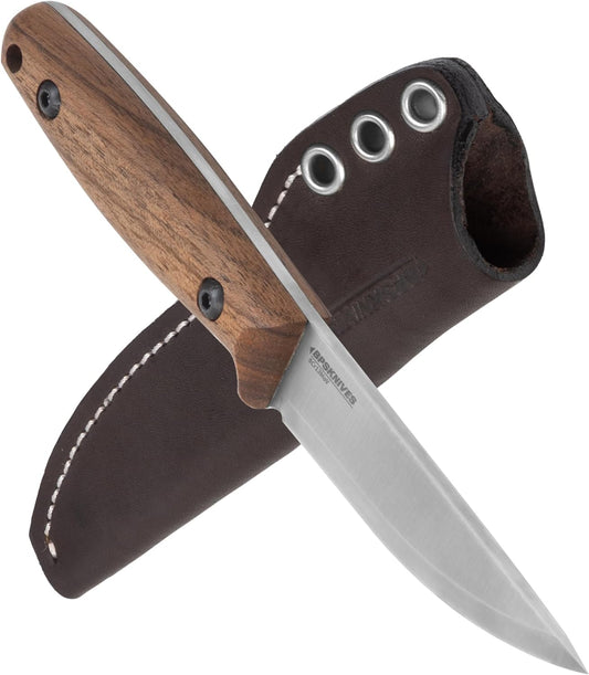 Finn Lite - Puukko Knife - Fixed-Blade 8Cr13MoV Stainless Steel Knife with Leather Sheath - Small Full Tang Camping Knives - Scandinavian Camp Utility Knives