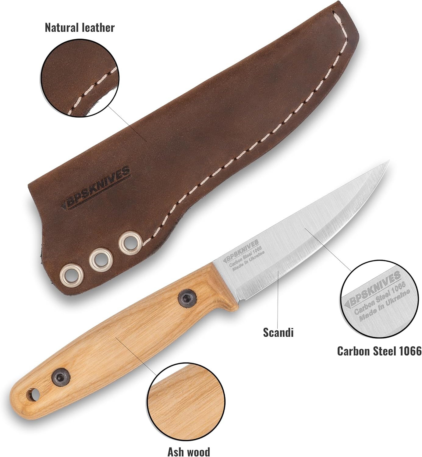 Finn Lite - Puukko Knife - Fixed-Blade 8Cr13MoV Stainless Steel Knife with Leather Sheath - Small Full Tang Camping Knives - Scandinavian Camp Utility Knives